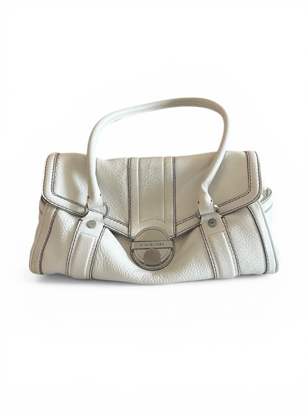 Vintage Y2K Michael Kors Leather Turn Lock Shoulder Bag Ivory Pebbled Satchel